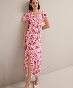 Vivienne Cotton Blend Maxi Dress - Pink Palm Floral Print