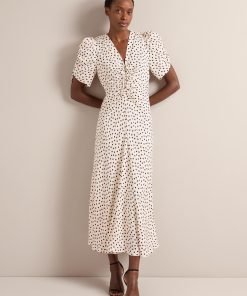 Ophelia Bias Cut Maxi Dress - Ecru Black Polka Dot Print